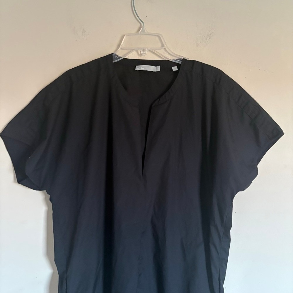 Vince Black Cotton Short Sleeve Split Neck Shift Dress VX59650951 L - Picture 13 of 14